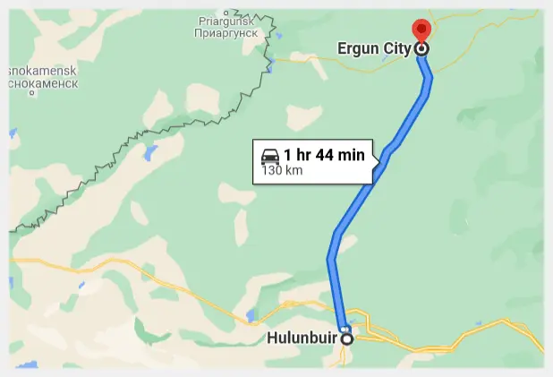The downtown Ergun City is about 130km north of Hulunbuir (Hailar)