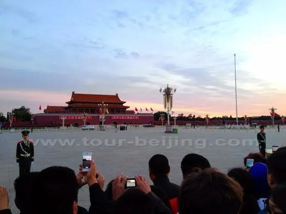 People waiting for the flag rasing ceremony