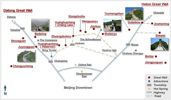 The Map of the Sections of the Great Wall of China around Beijing