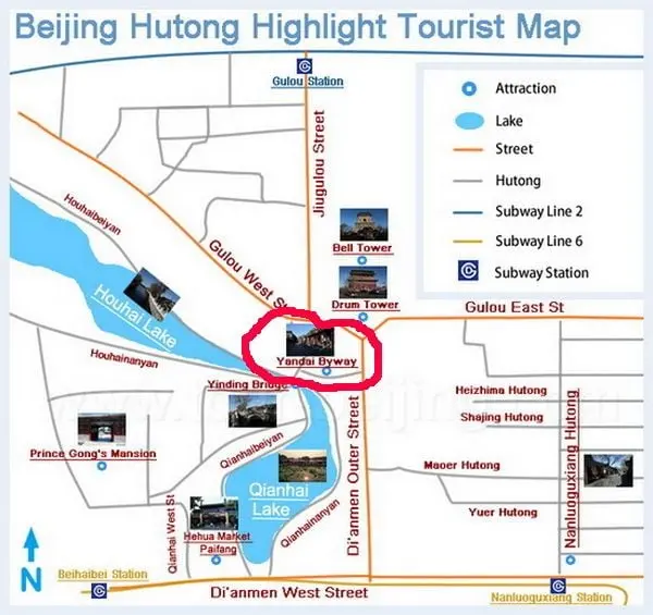 See Yandai Byway on the Beijing Hutong Map (red circle)
