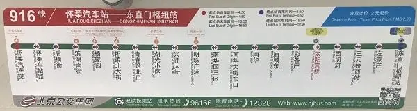 The current bus stop plan (bus line 916 express) and you get off at the 15th stop of Hairou Bei Da Jie 怀柔北大街 from right to left and vice versa if you go back .