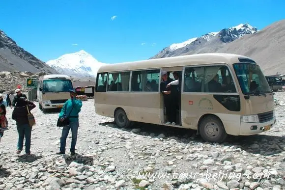 Change for the local shuttle bus for the last 4 km getting to Qomolangma North Base Camp