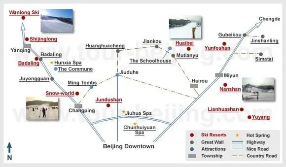Beijing Winter Tour Map ( Ski, Spa and Great Wall )