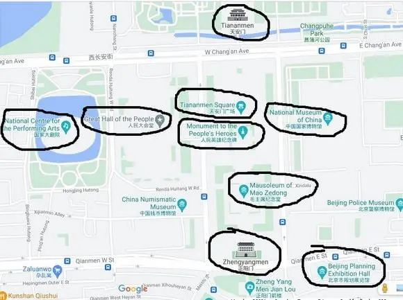 Tiananmen Square Map (Google)