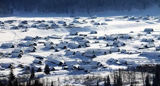 The snowy Hemu Village, Kanasi, Xinjiang.